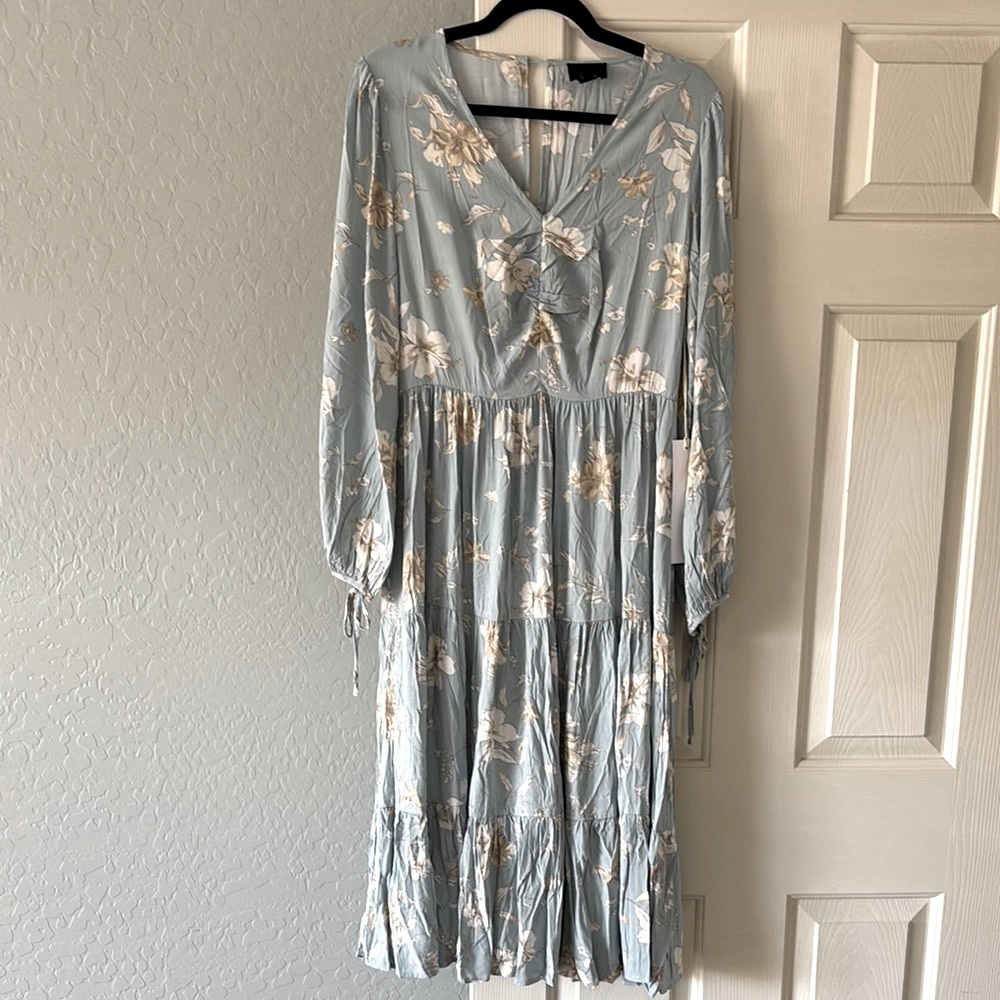 LUMIERE Women’s Floral Blue Maxi Dress Size Large NWT
